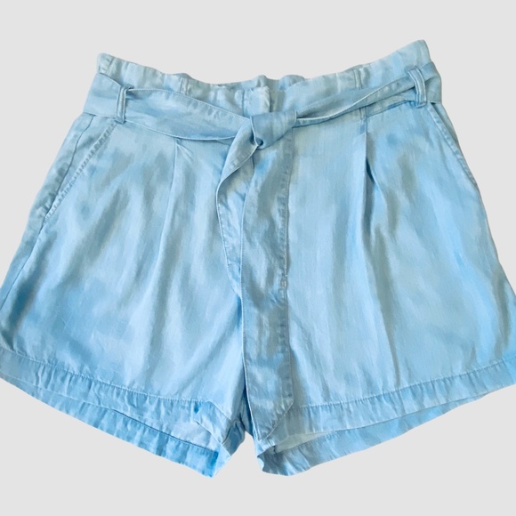 Dynamite Blue Chambray Tencel Paperbag Waist Coastal Nautical Vacation Shorts-XL - Picture 1 of 16